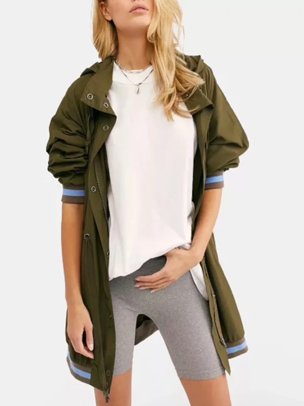Free People Hooded Longline Jacket in Wild Sage Size Medium